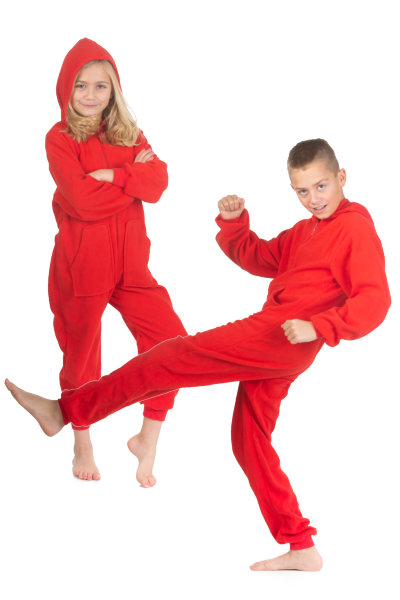 Hooded Onesie Jumpsuit Pajama in Red Fleece for Boys & Girls